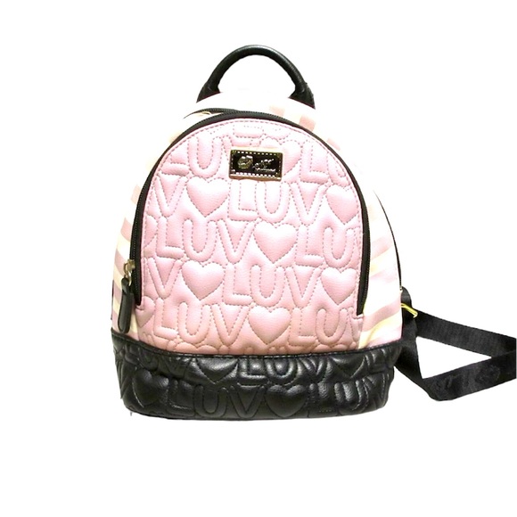 Betsy & Adam Handbags - Betsey Johnson Mini Backpack Pink Black Luv Two Pocket Purse